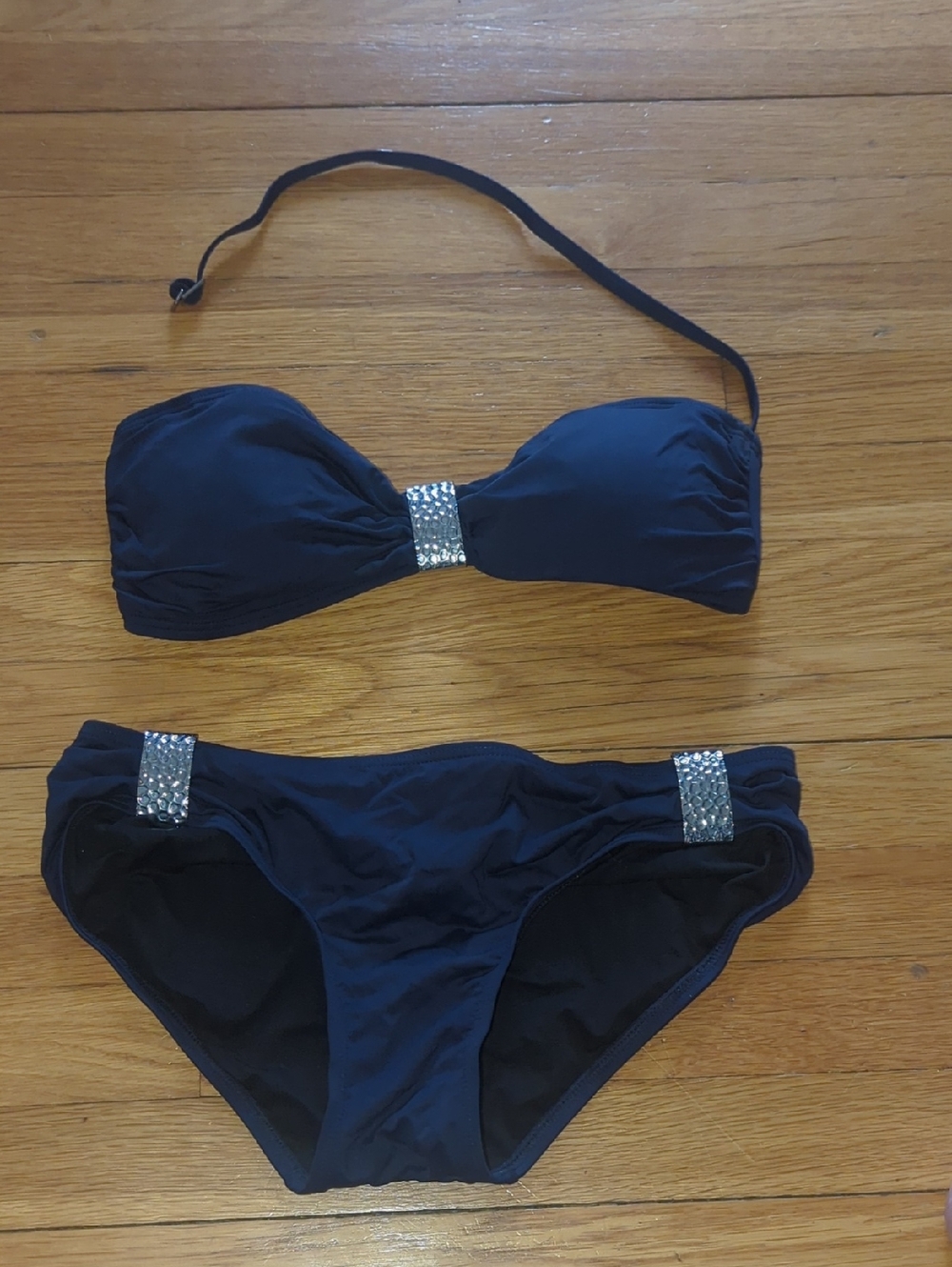 MICHAEL Michael Kors Navy Bandeau Bikini with Silver Hardware